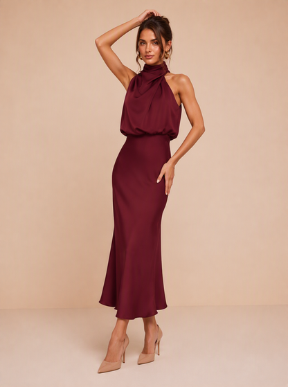 Ismeria™ | Vestido Midi de Satén Drapado