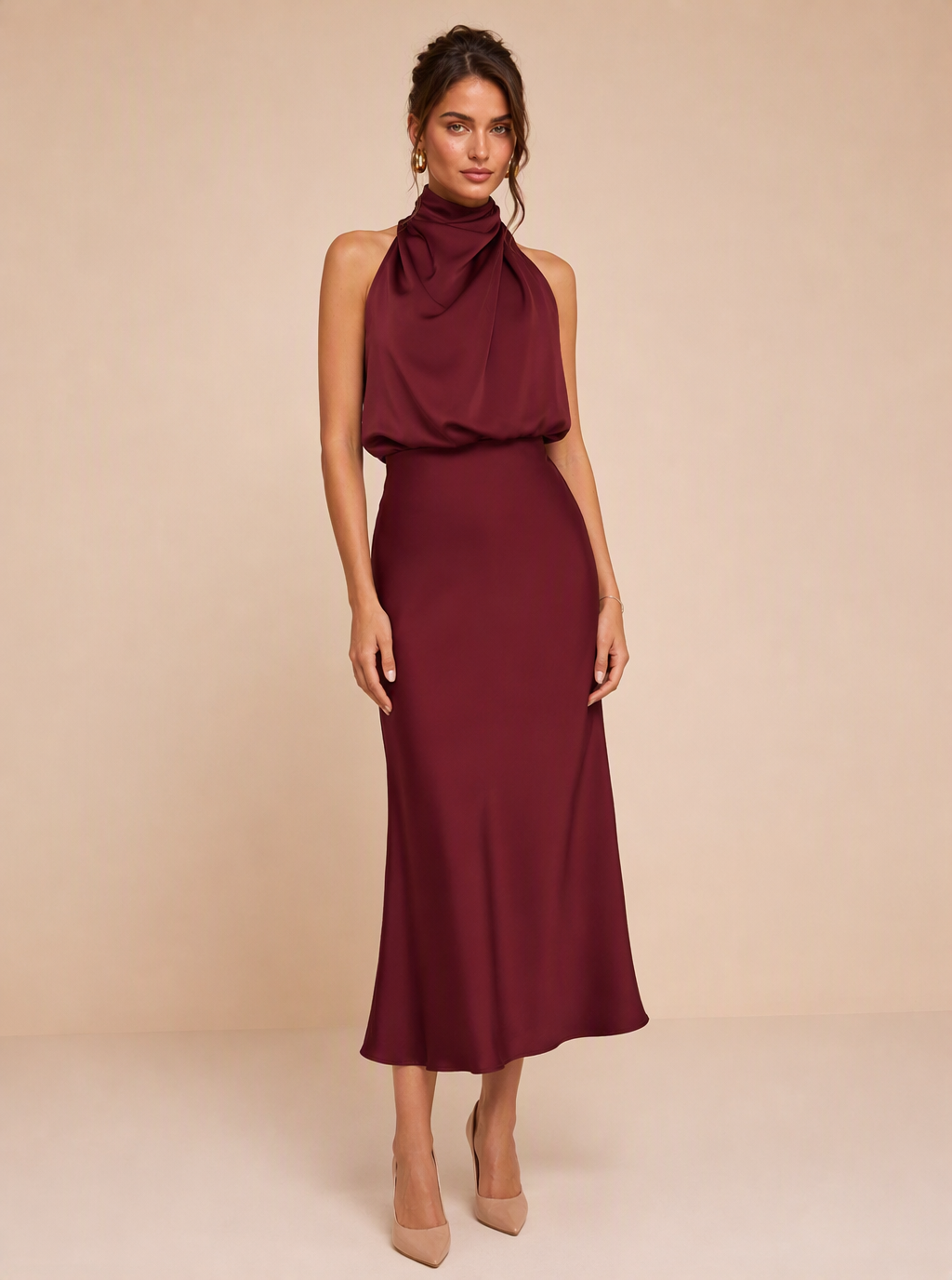 Ismeria™ | Vestido Midi de Satén Drapado