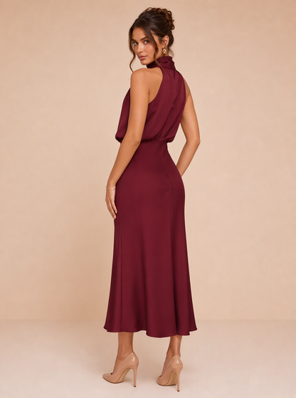 Ismeria™ | Vestido Midi de Satén Drapado