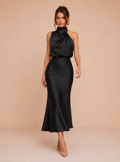 Ismeria™ | Vestido Midi de Satén Drapado