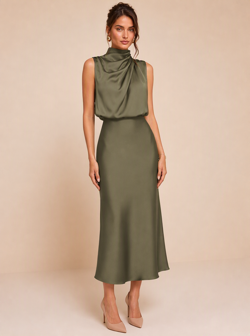 Ismeria™ | Vestido Midi de Satén Drapado