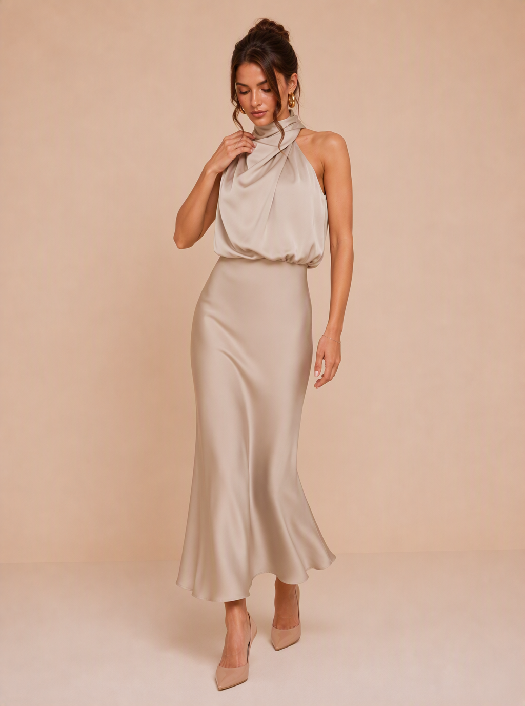 Ismeria™ | Vestido Midi de Satén Drapado