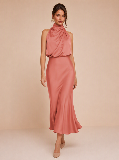 Ismeria™ | Vestido Midi de Satén Drapado