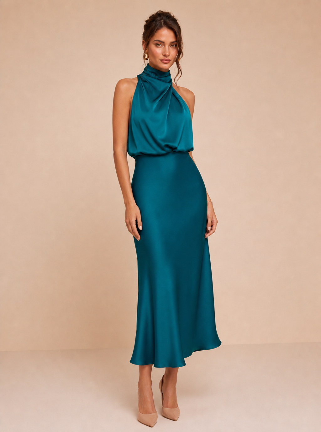 Ismeria™ | Vestido Midi de Satén Drapado