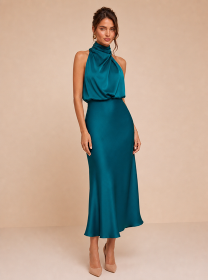 Ismeria™ | Vestido Midi de Satén Drapado