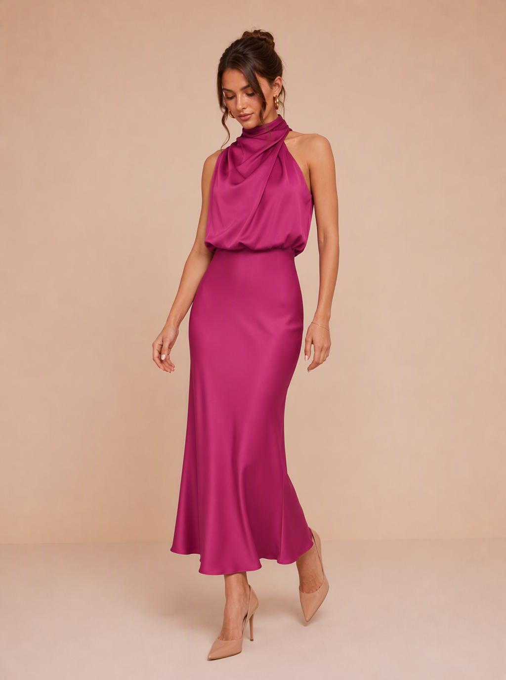 Ismeria™ | Vestido Midi de Satén Drapado