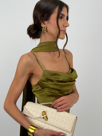 Selene™ | Vestido Satinado Largo con Foulard
