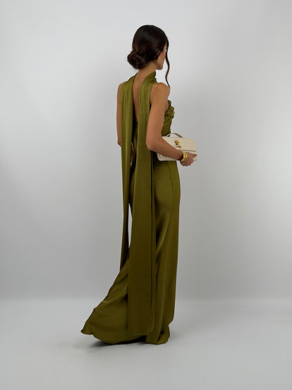 Selene™ | Vestido Satinado Largo con Foulard