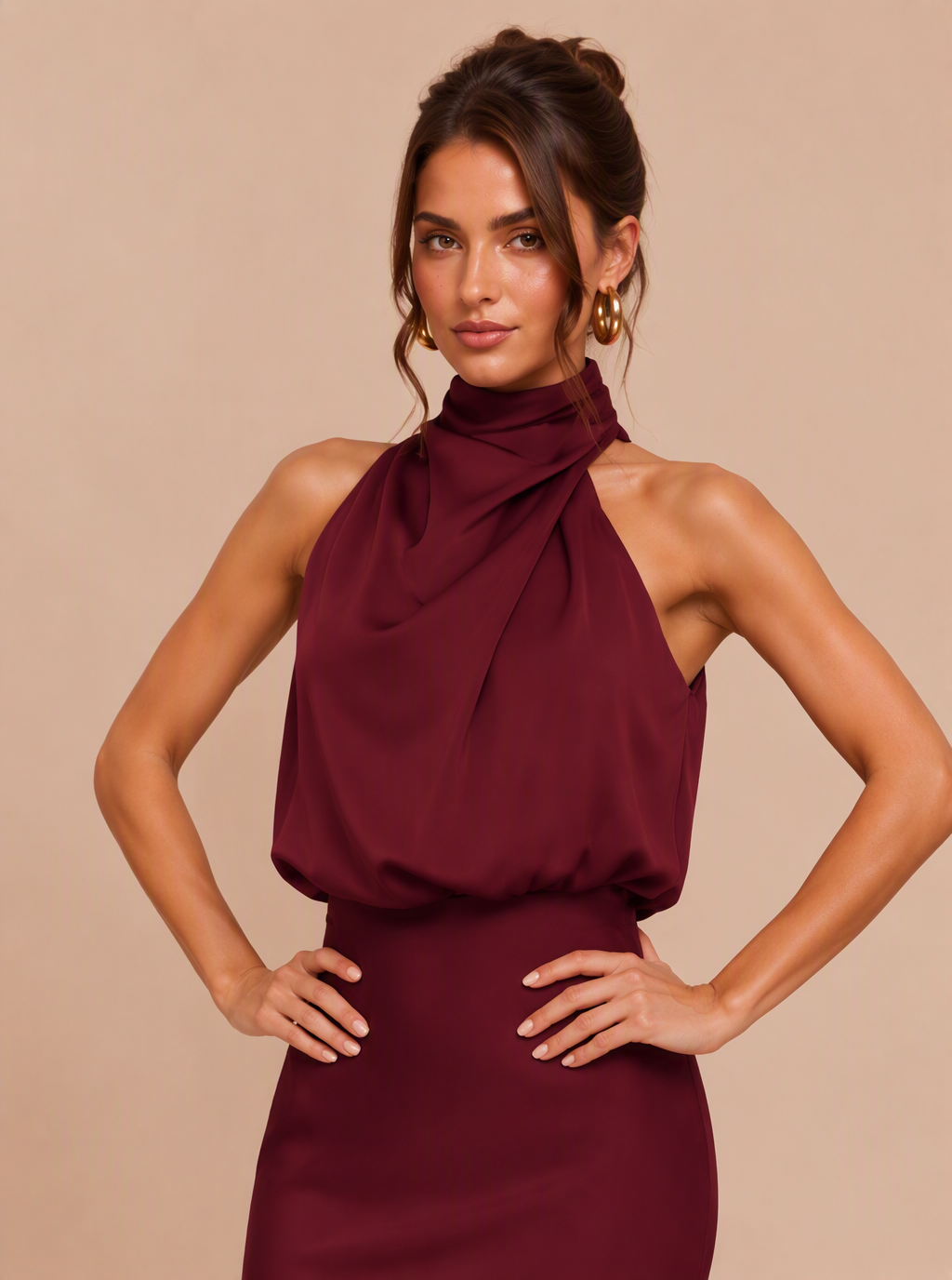 Ismeria™ | Vestido Midi de Satén Drapado