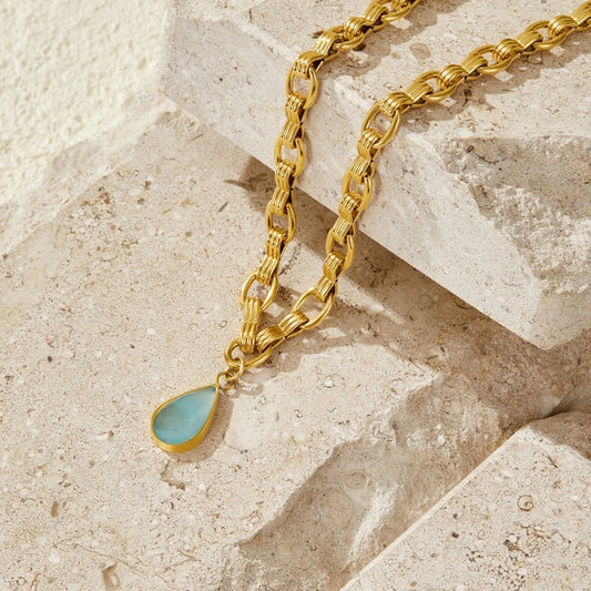 Collar Colgante Piedra Aguamarina Oro