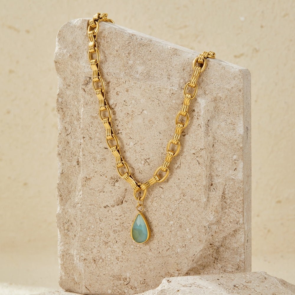 Collar Colgante Piedra Aguamarina Oro