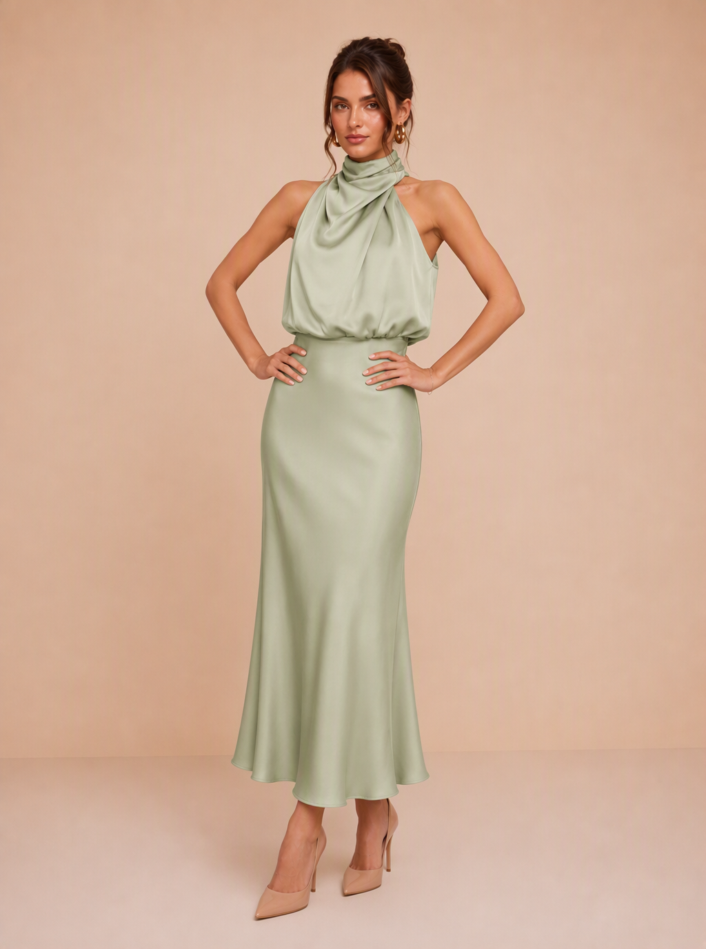 Ismeria™ | Vestido Midi de Satén Drapado