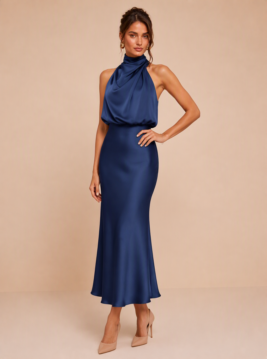 Ismeria™ | Vestido Midi de Satén Drapado