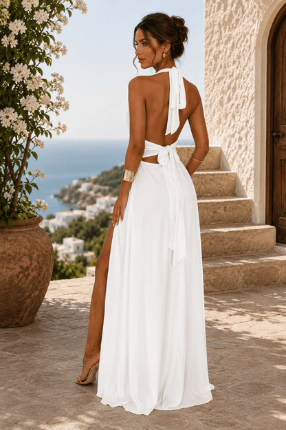 Camila — Vestido Largo Halter con Abertura Alta |VeraLorenti